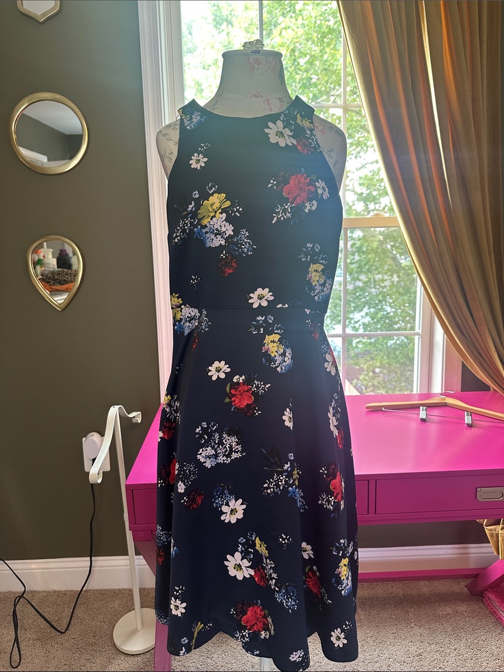 Banana Republic Navy Floral Sleeveless Midi Dress